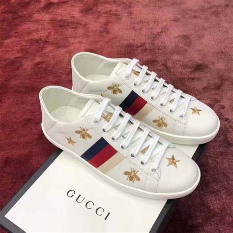 gucci ace bees and stars w|Women's Ace sneaker with bee in White Leather .